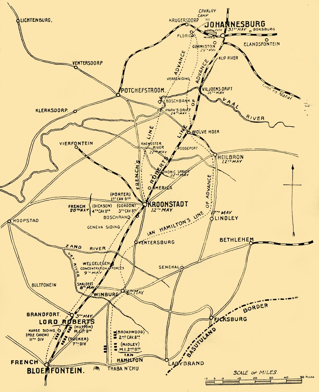 Map Showing the Lines of Advance from Bloemfontein to Pretoria by Unbekannt