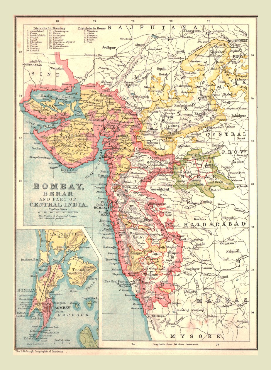 Map of Bombay, Berar, and part of Central India, 1902 by Unbekannt