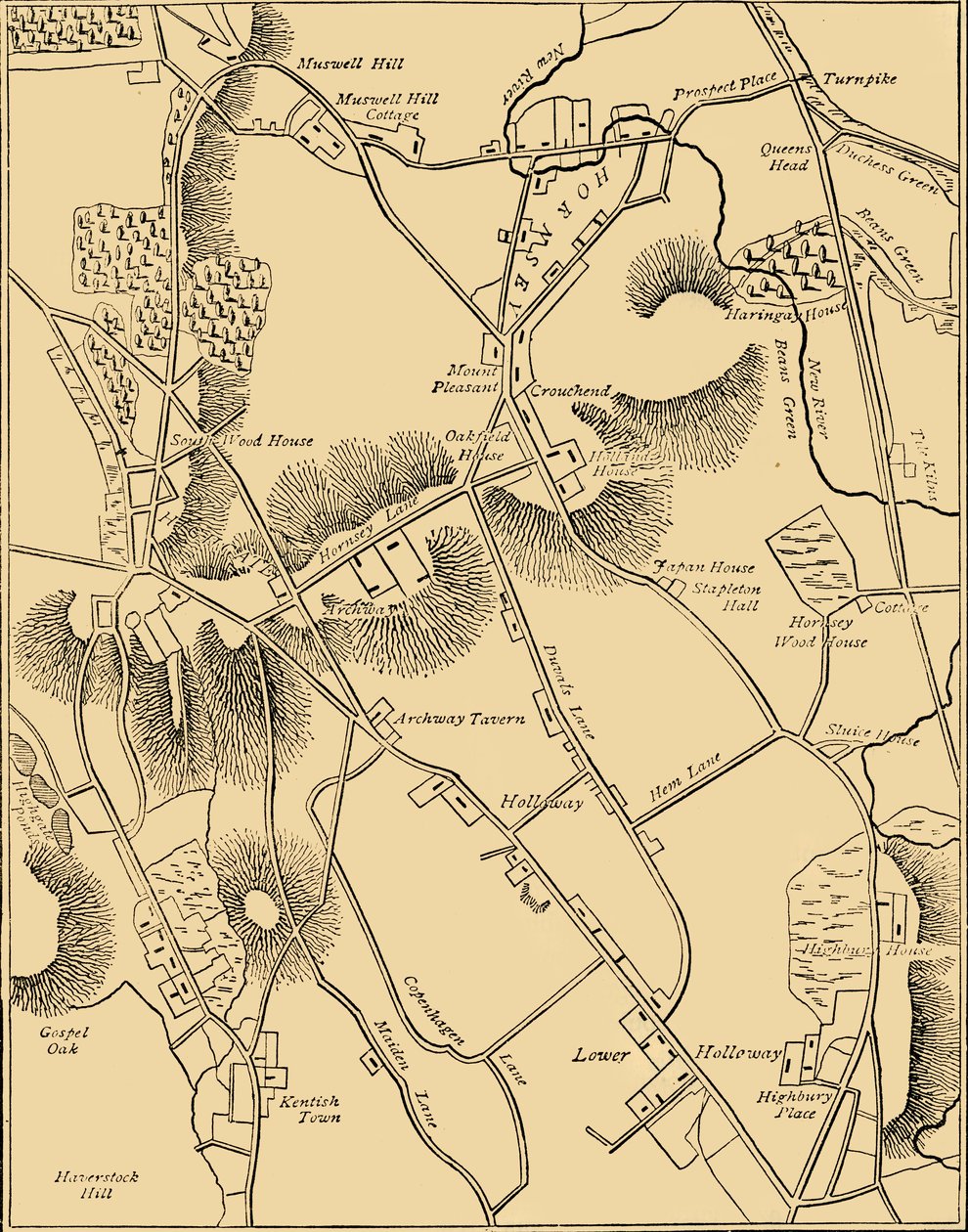 Map of Hornsey and Neighbourhood in 1819 by Unbekannt