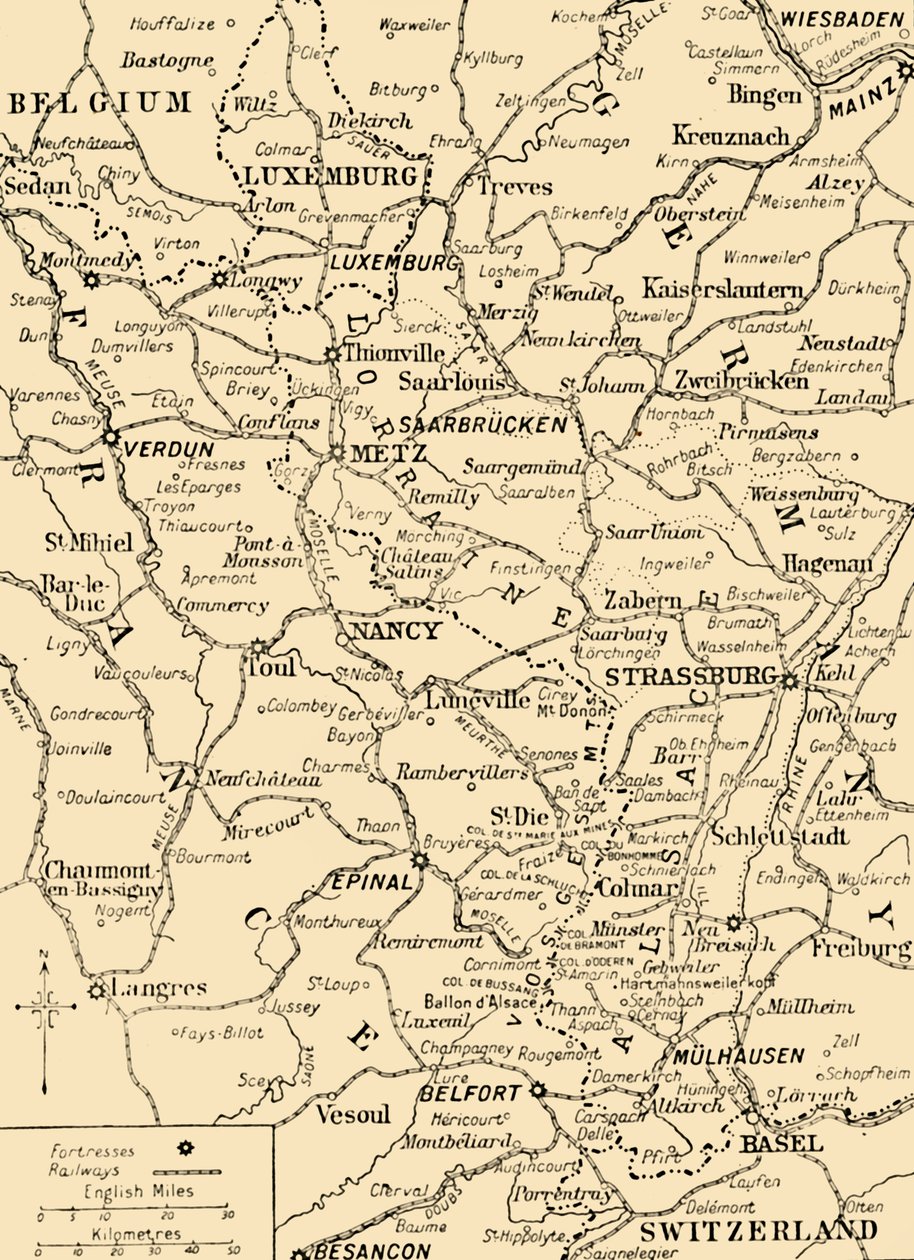 Map Showing the Border Between France and Germany, First World War, c1915, c1920 by Unbekannt