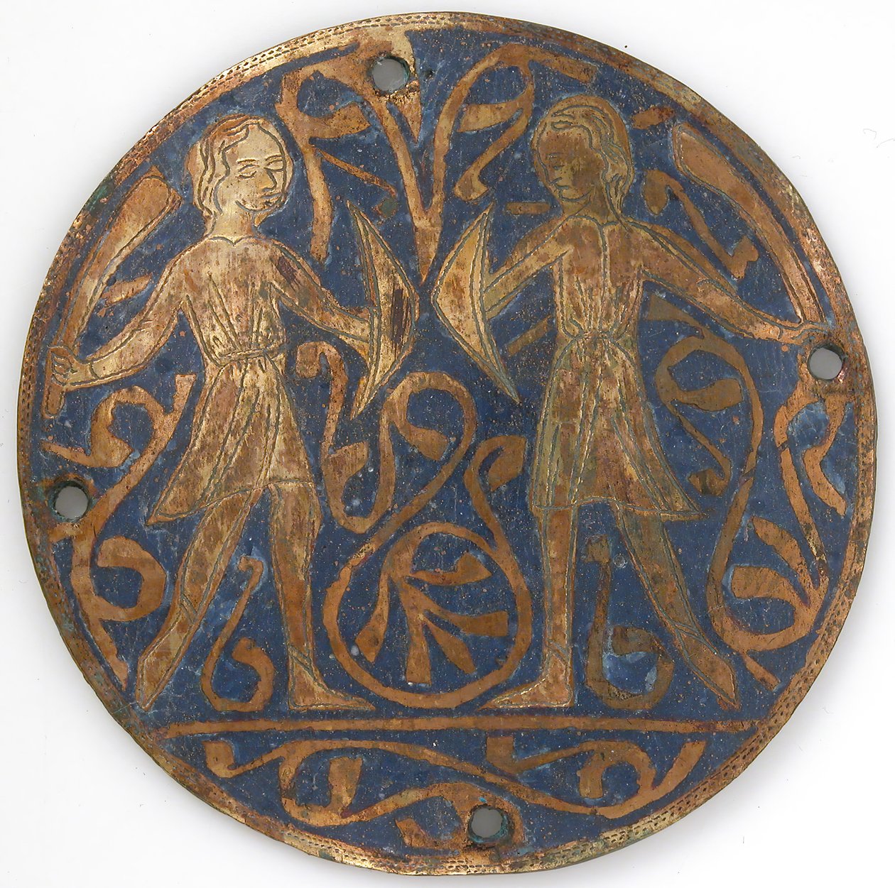 Medallion with Two Young Warriors with Falchions and Bucklers, French, ca. 1240-60 by Unbekannt