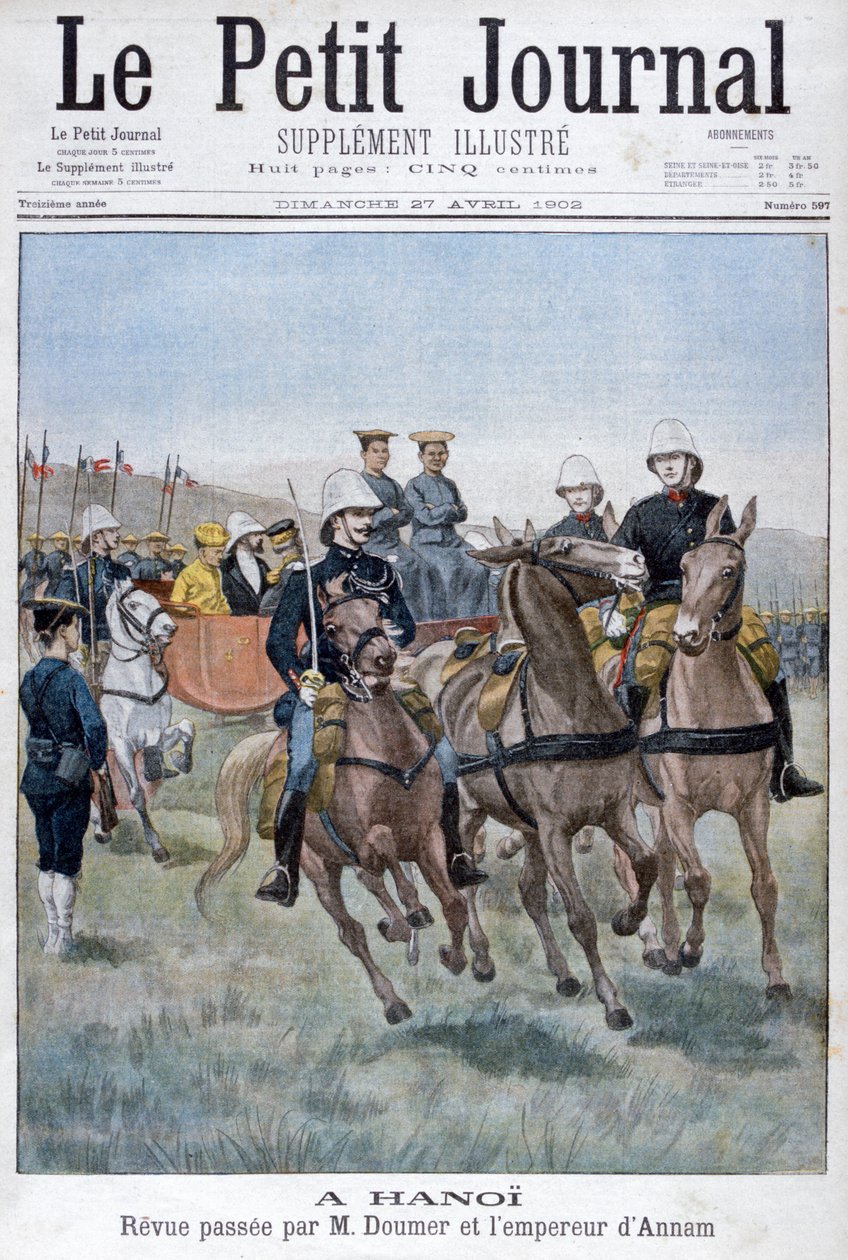 Military review by Paul Doumer and the Emperor of Annam, Hanoi, Indochina, 1902 by Unbekannt