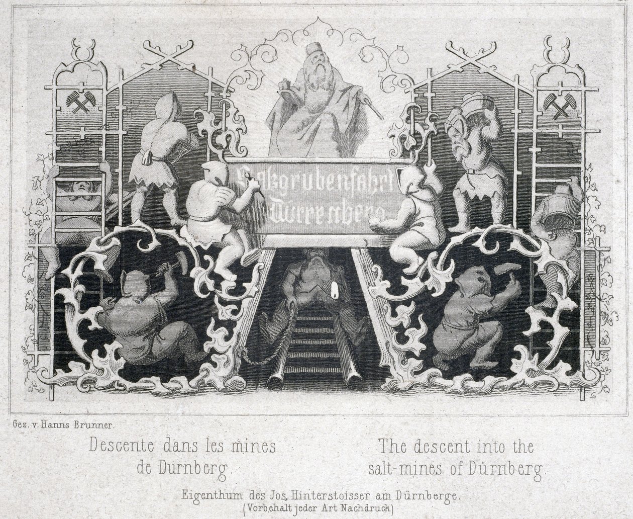 Salt Mine: The Descent into the Salt Mines of Durrnberg, Austria, circa 1850 by Unbekannt