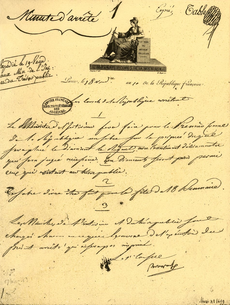 Ministerial Order Concerning a Sabre for the First Consul, 10 October 1801 by Unbekannt