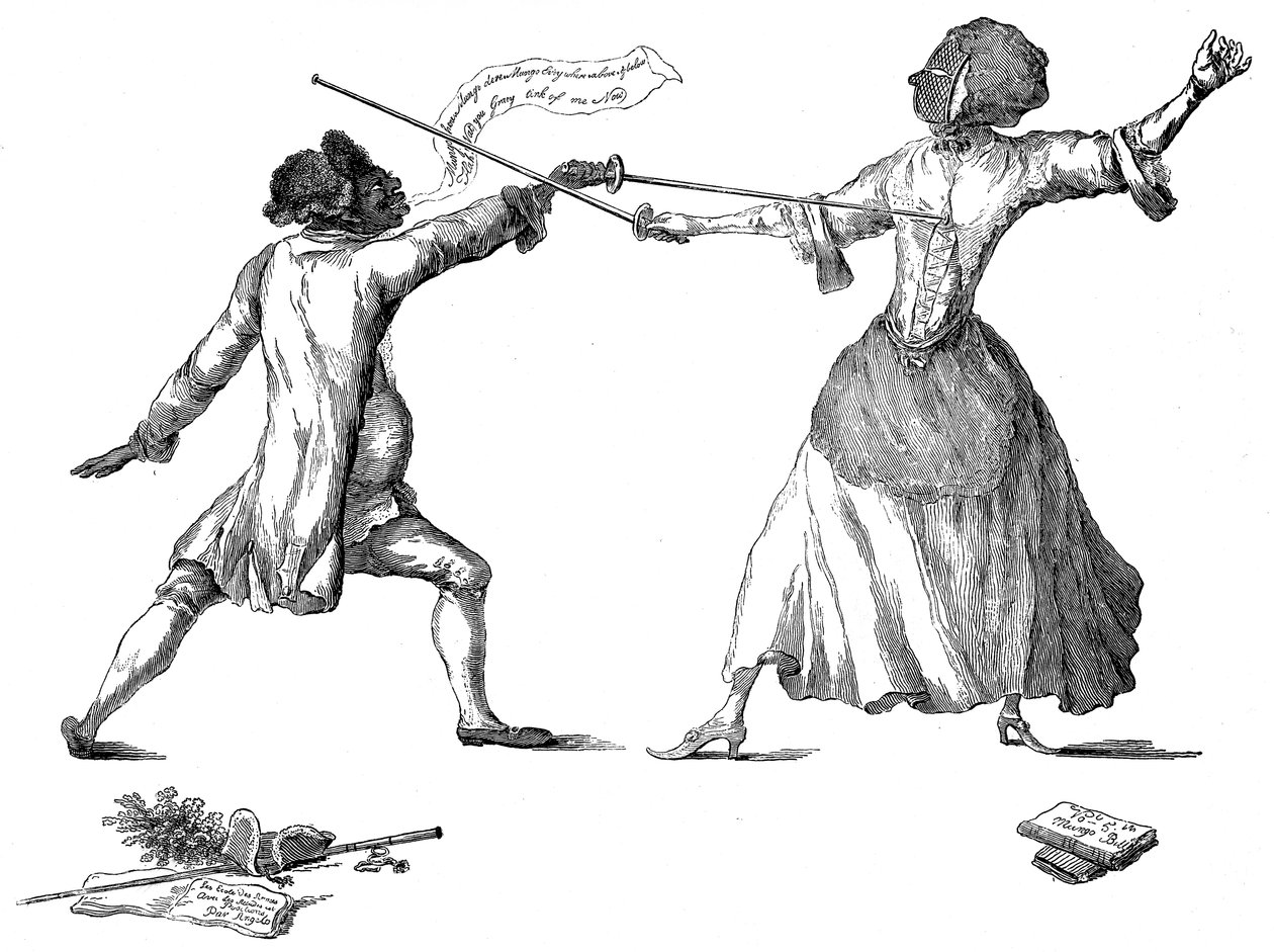 Mlle la Chevaliere dEon de Beaumont fencing at Carlton House, 9th April 1787 by Unbekannt