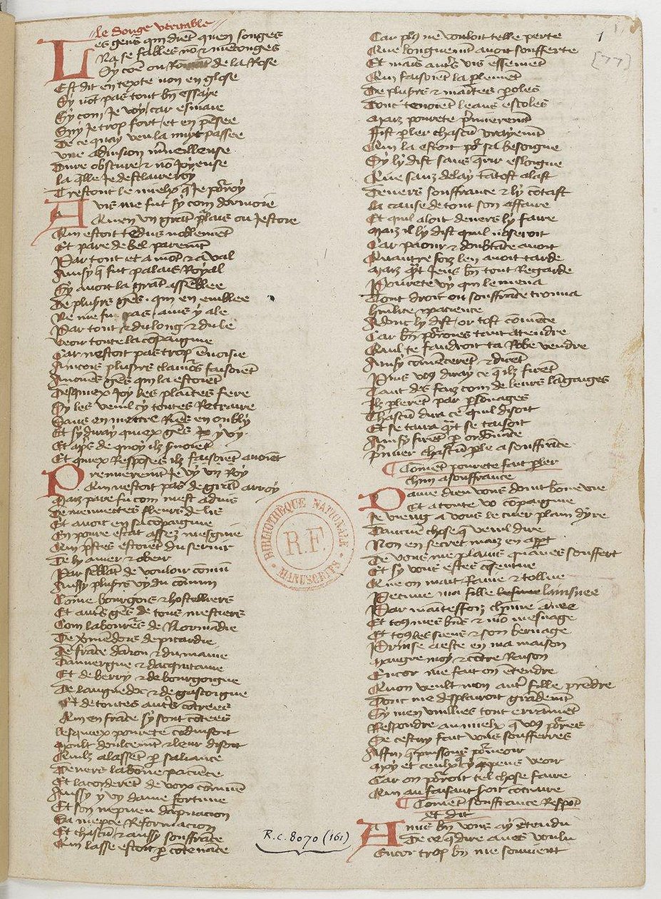 Ménagier de Paris, a Manuscript Page, 1393 by Unbekannt
