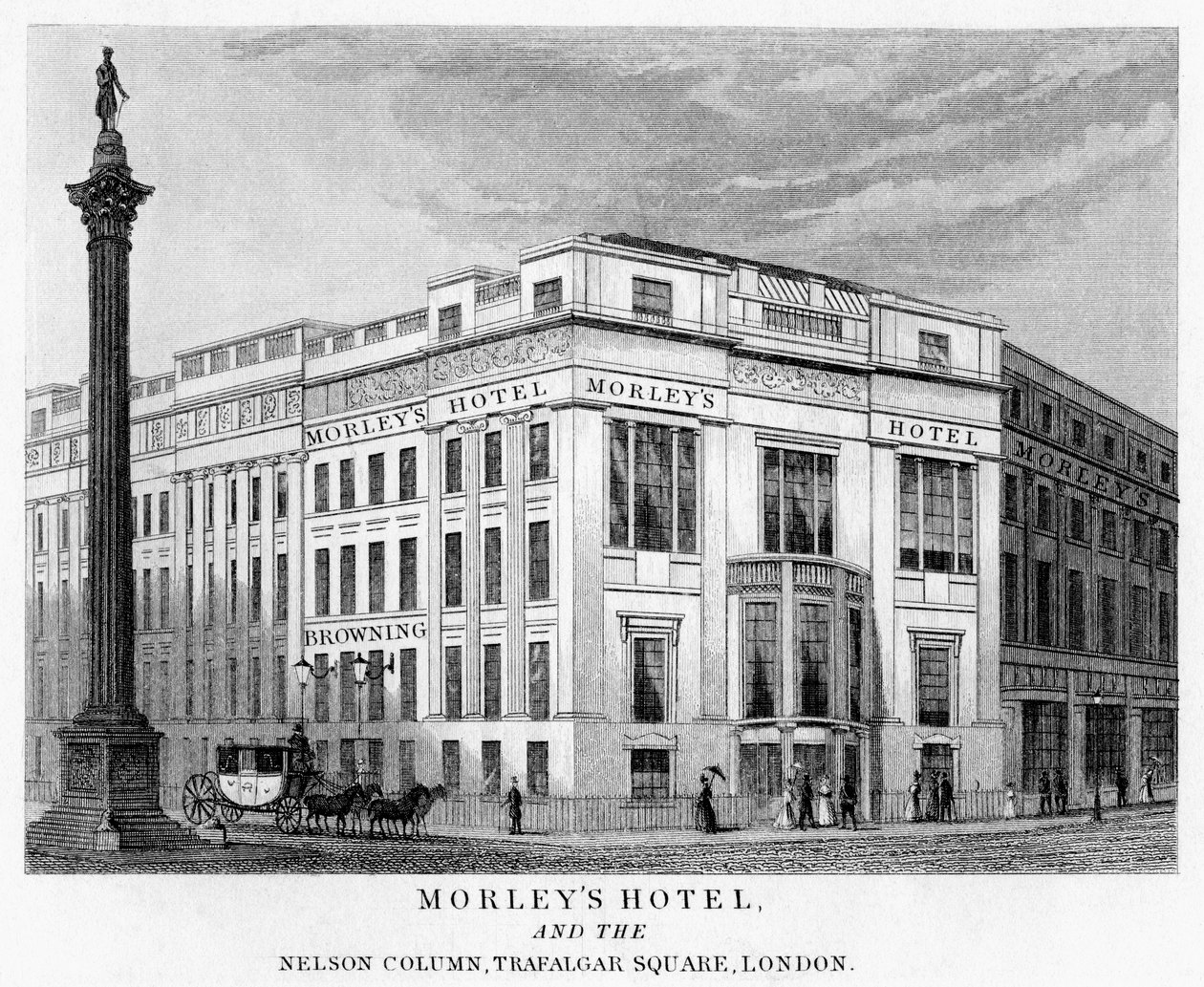 Morleys Hotel and Nelsons Column, Trafalgar Square, Westminster, London, 19th century by Unbekannt
