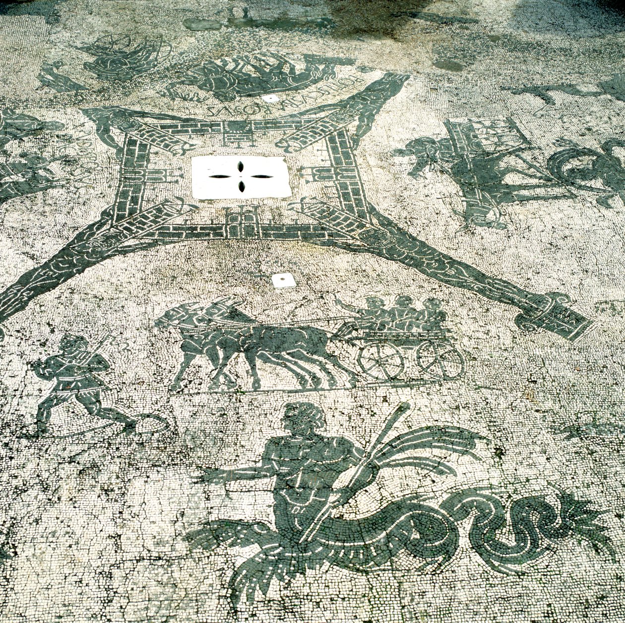 Mosaic, Carts Pulled by Mules with Travellers, Cisarii by Unbekannt