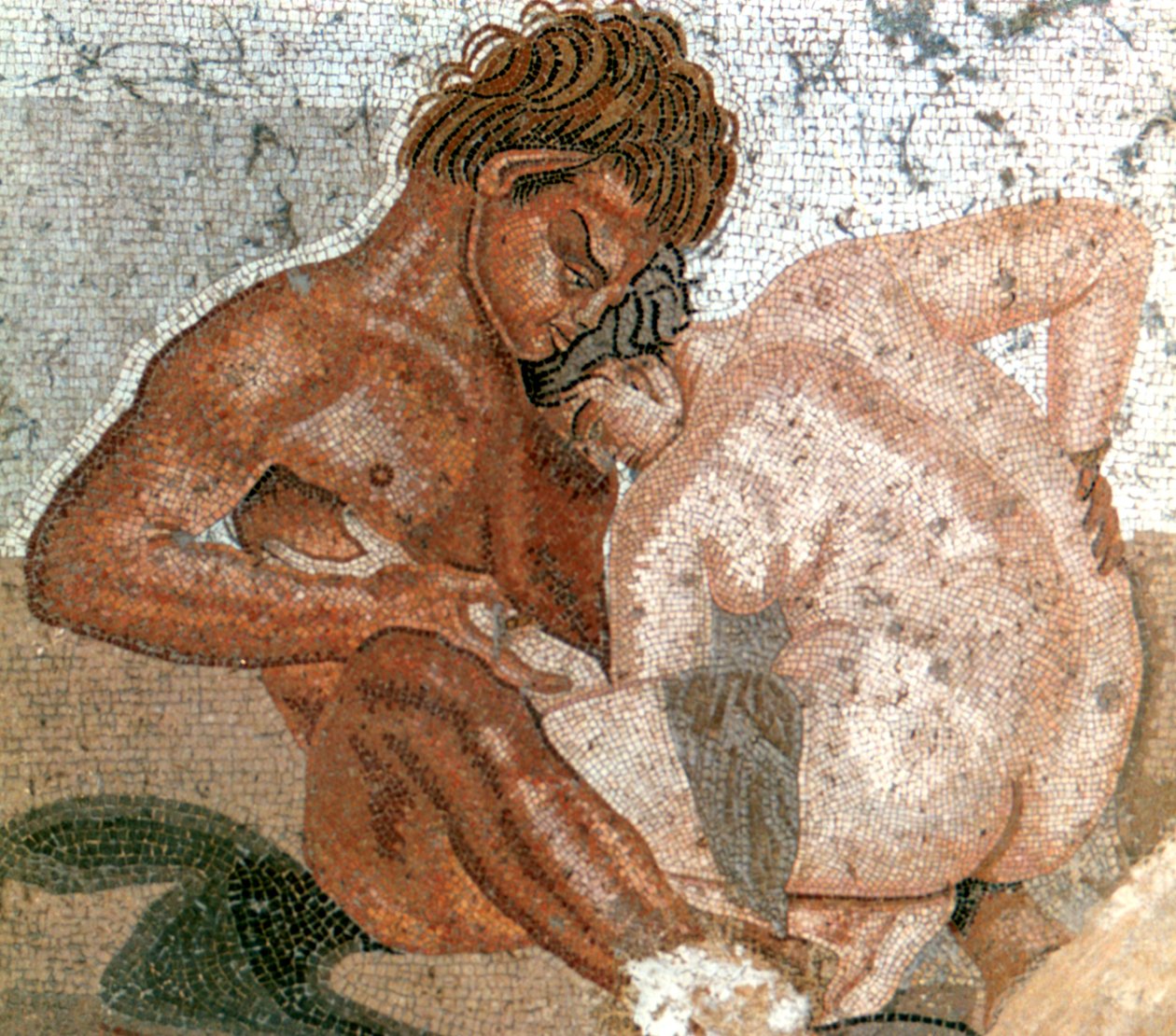 Mosaic of a satyr and nymph, House of Faun, Pompeii, Italy by Unbekannt