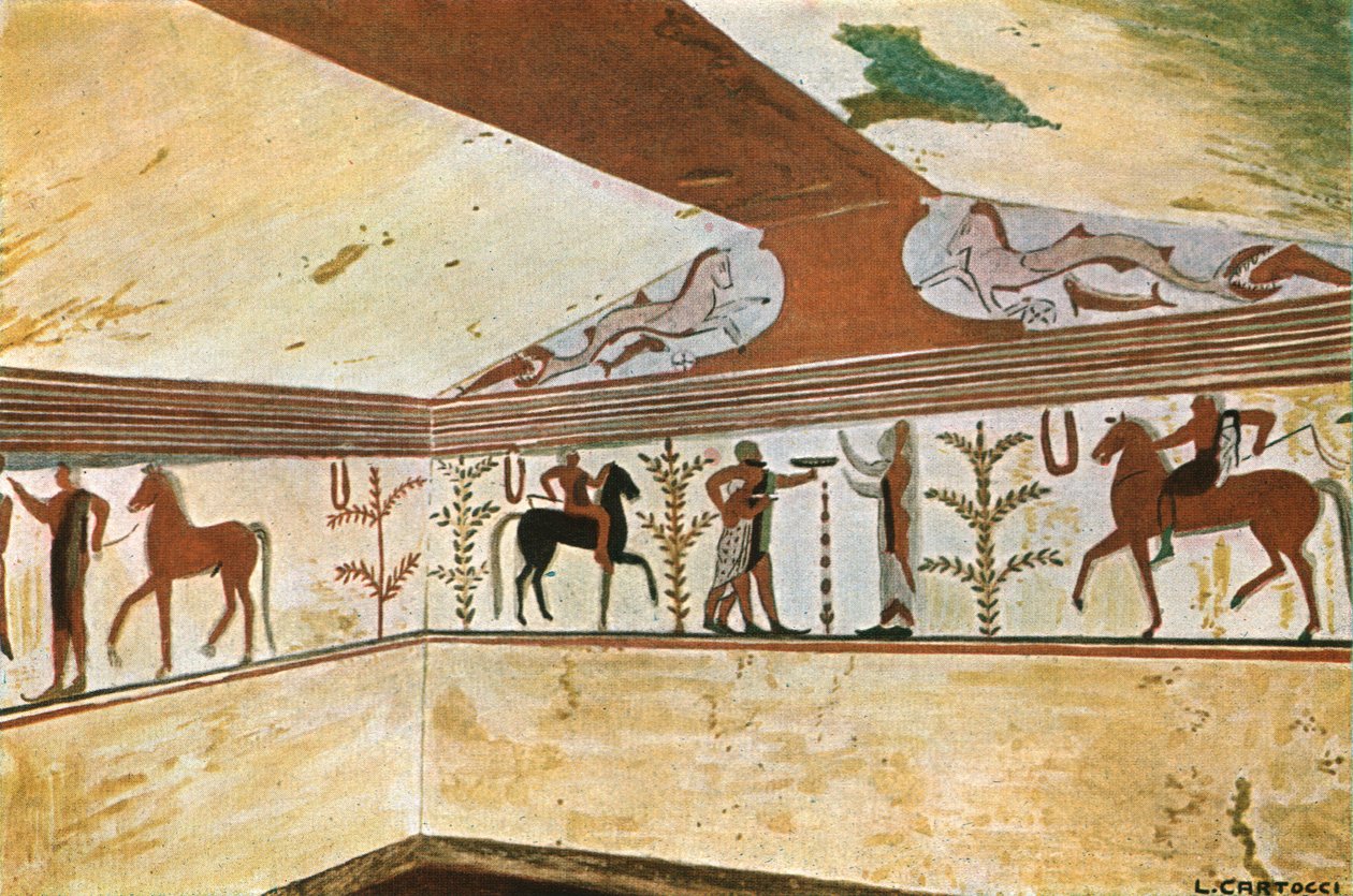 Mural Painting in the Tomb of the Baron Tomba del Barone at Tarquinia, Italy, 1928 by Unbekannt