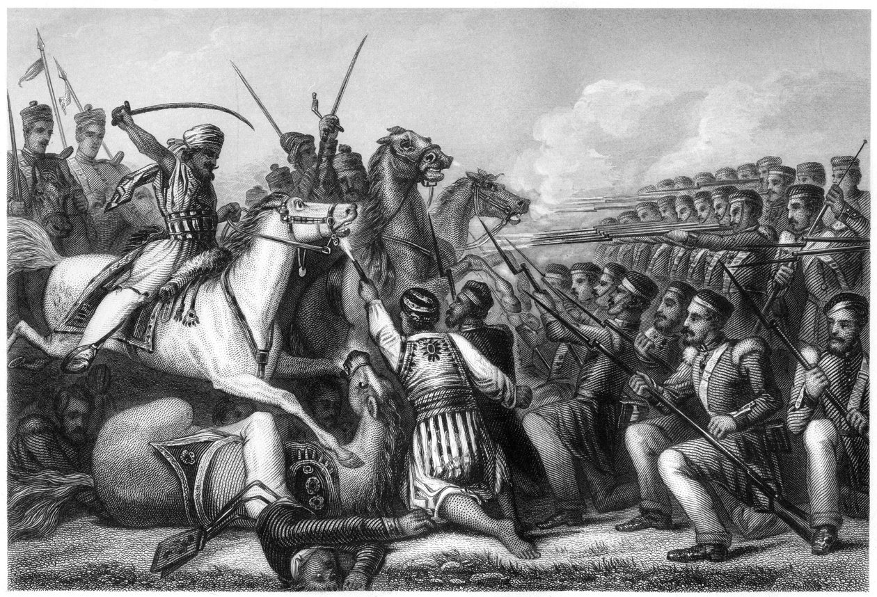 Mutineer cavalry attacking an infantry square at the Battle of Cawnpore, 1857 by Unbekannt