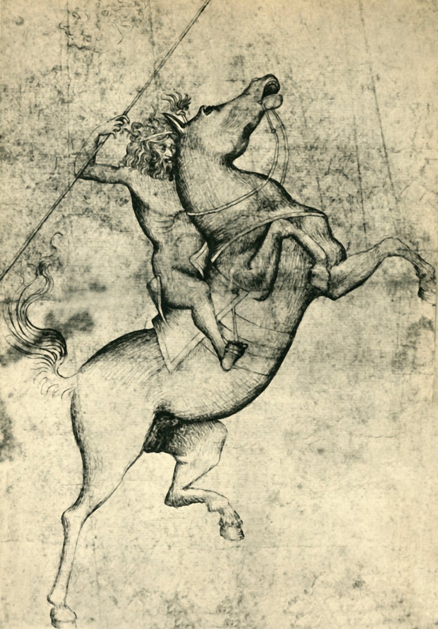 Naked man riding a horse by Unbekannt