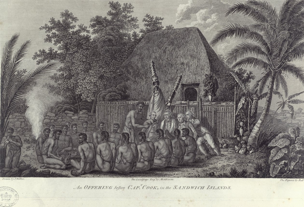 Natives of the Sandwich Islands, Hawaii, Slaughtering Swine Before Captain Cook by Unbekannt