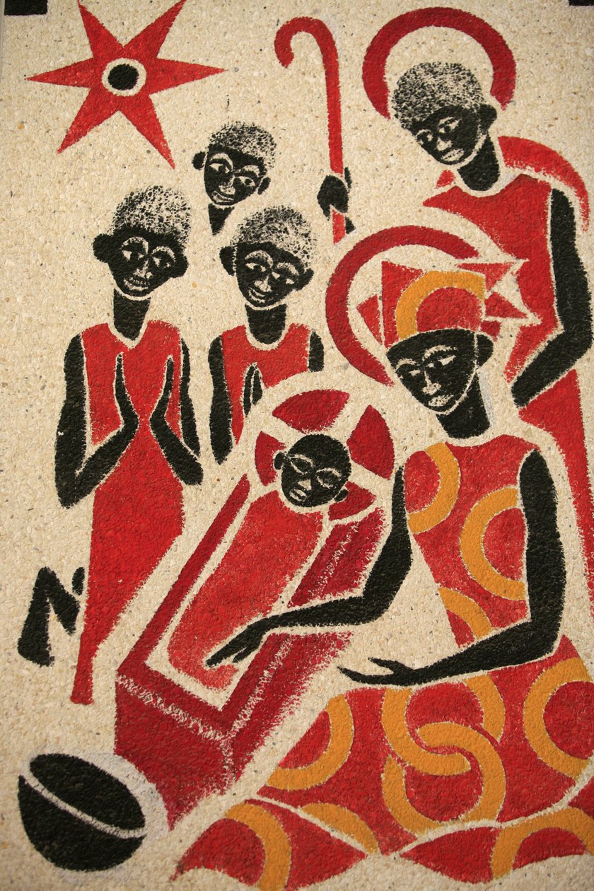 Nativity, Fresco Designed and Painted in 1963 by Dom Georges Saget, Keur Moussa Abbey Church, Keur Moussa, Senegal by Unbekannt