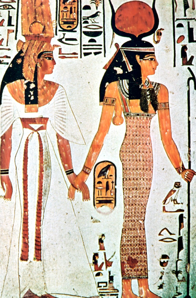 Nefertari and Isis, Ancient Egyptian wall painting from a Theban tomb, 13th century BC by Unbekannt