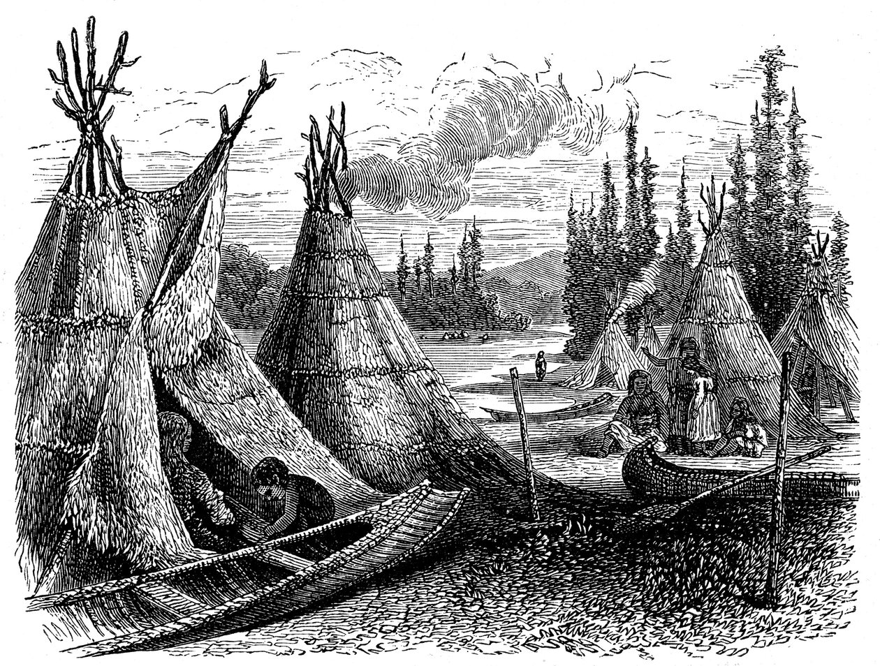 North American Cree Indian Settlement in Summer, 1874 by Unbekannt