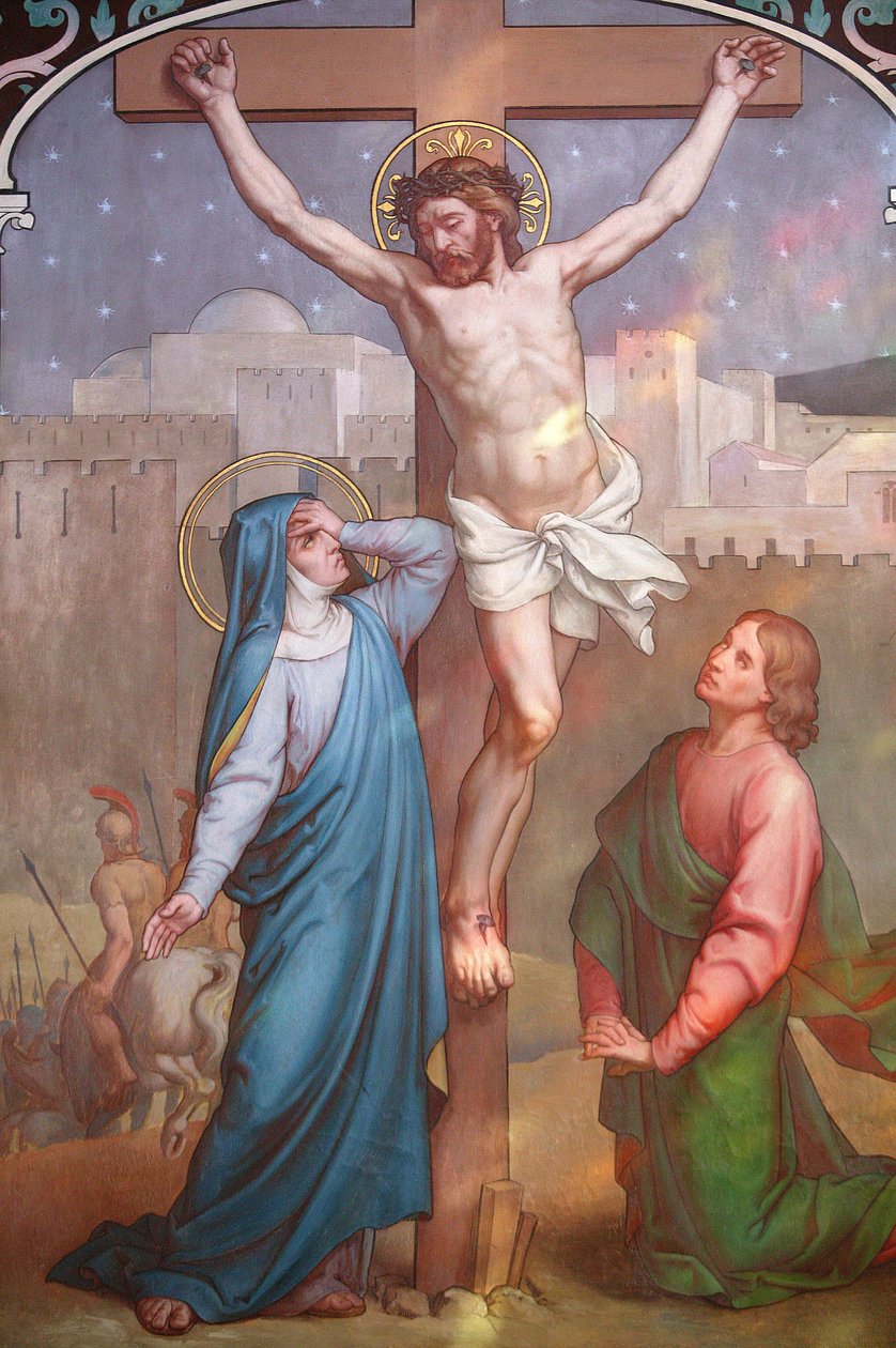 Notre Dame de Paris Cathedral Painting: Jesus on the Cross Looking at Mary, Paris, France by Unbekannt