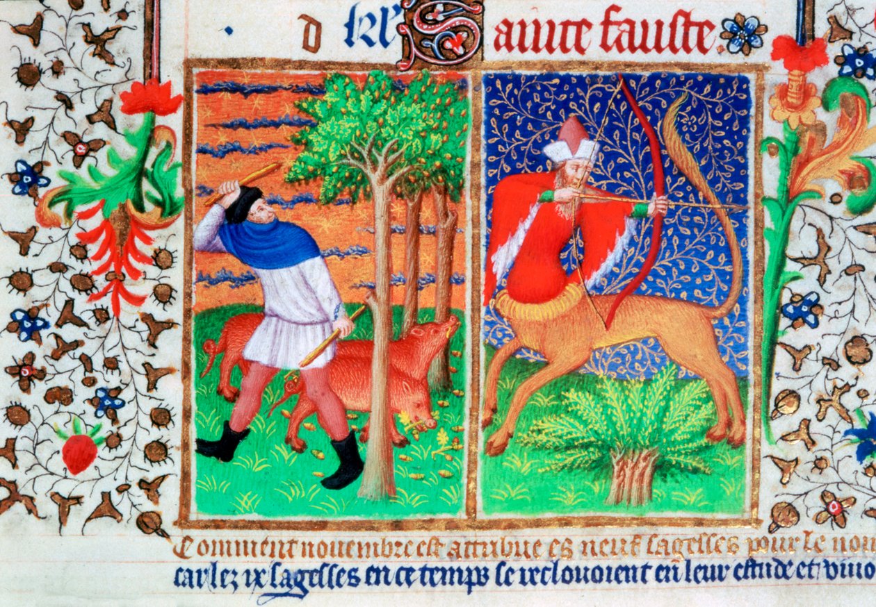 November: feeding pigs, and Sagittarius by Unbekannt