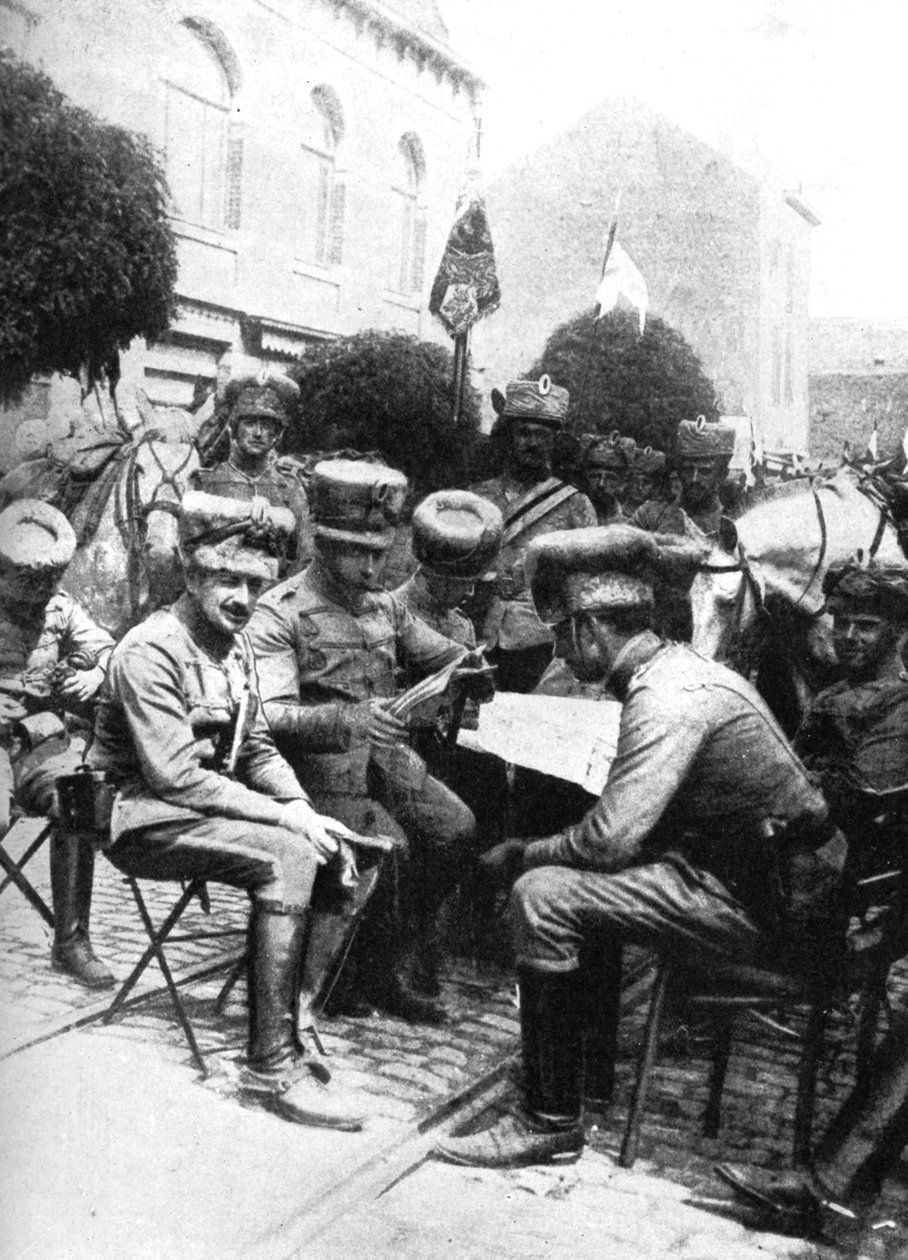 Officers in the Hussars, Chaussee de Louvain, Brussels, First World War by Unbekannt
