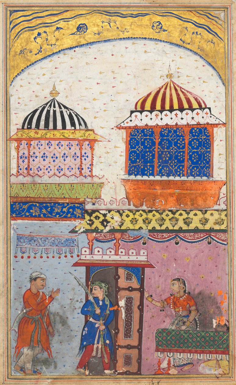 Page from Tales of a Parrot Tuti-nama: Eighth Night: A Woman Asks Her Lover to Leave by Unbekannt