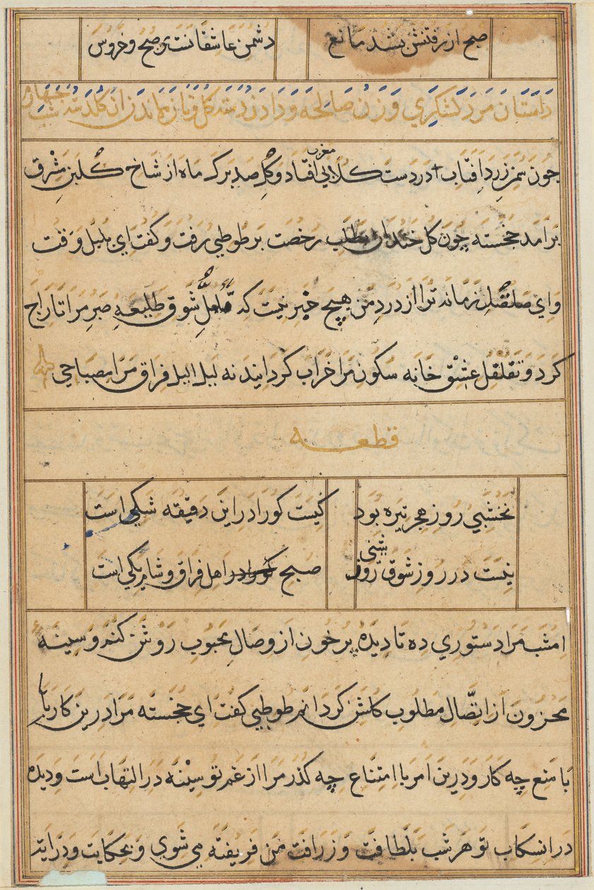 Page from Tales of a Parrot Tuti-nama: text page, c. 1560 by Unbekannt