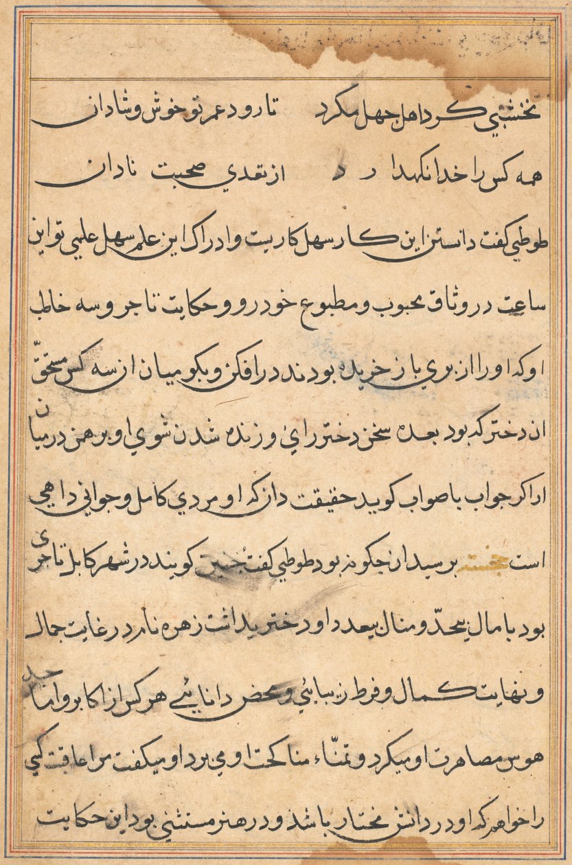 Page from Tales of a Parrot Tuti-nama: text page, c. 1560 by Unbekannt