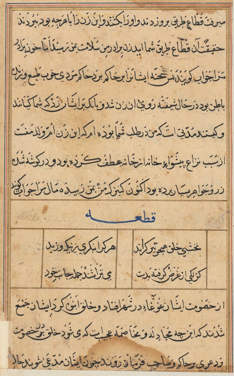 Page from Tales of a Parrot (Tuti-nama): text page, c. 1560 by Unbekannt
