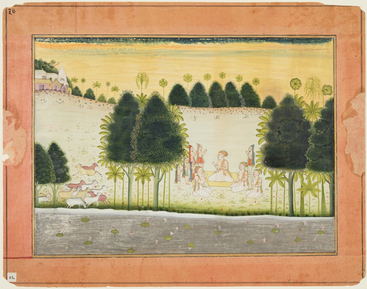 Page from a Bhagavata Purana: Nanda and the elders in council with the gopas, c. 1690-1700 by Unbekannt