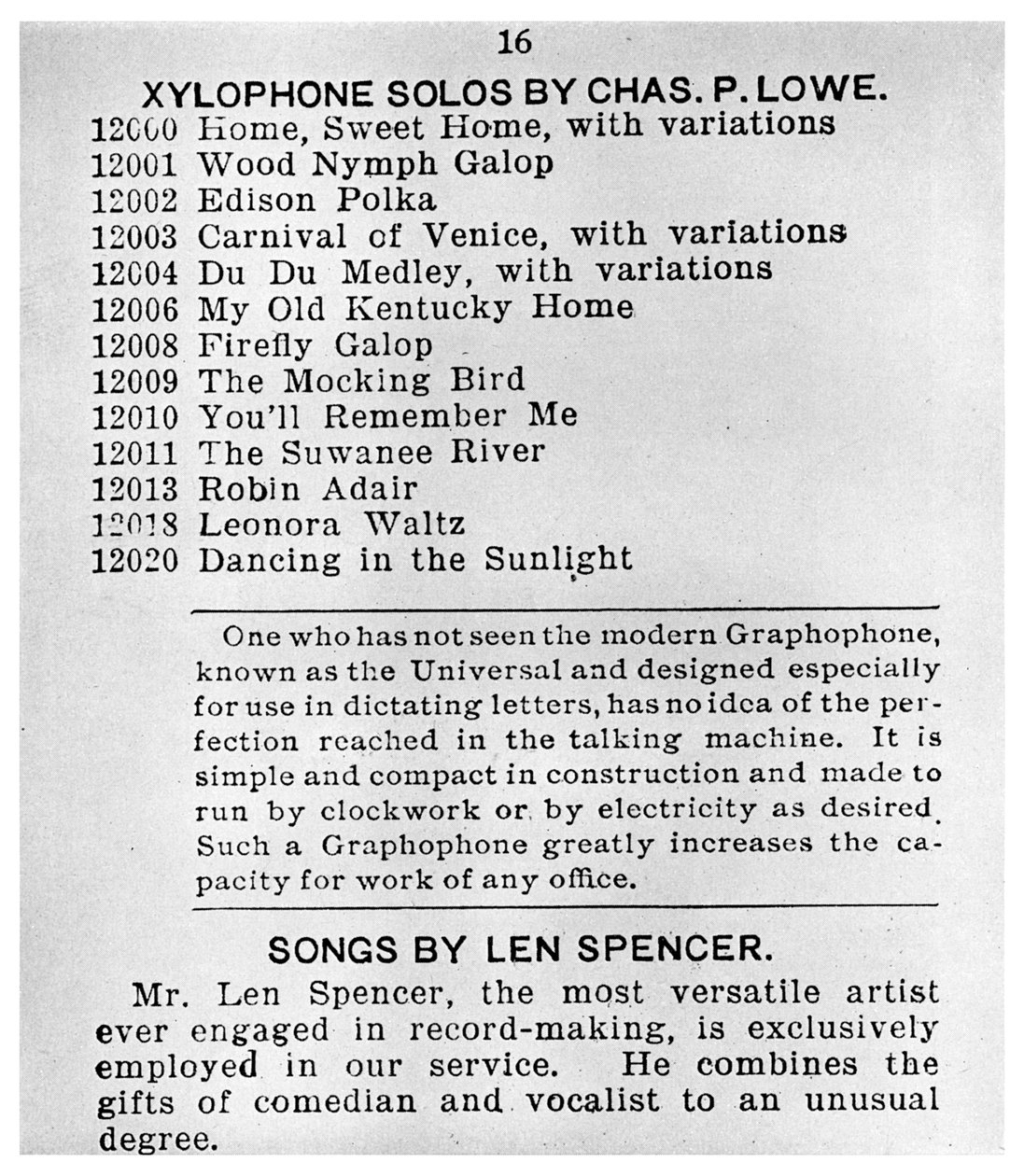Page from the First Columbian Gramophone Catalogue by Unbekannt