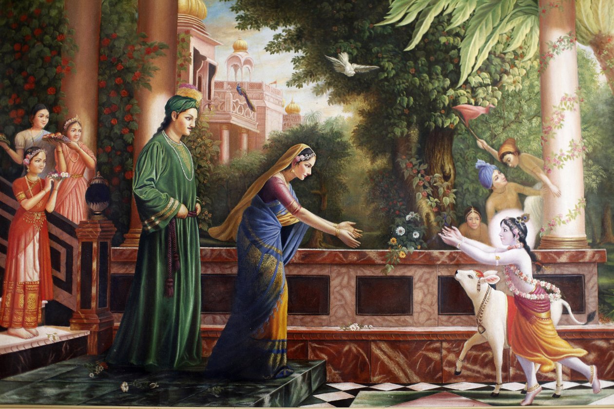 painting-depicting-young-krishna-running-to-mother-yasoda-and-nanda