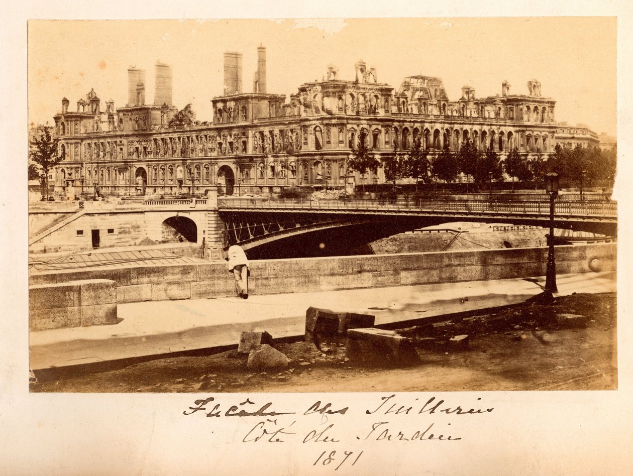 Paris Commune (1871): View of the Bridge of Arcole and the Hotel de Ville After the Fire of May 1871 by Unbekannt