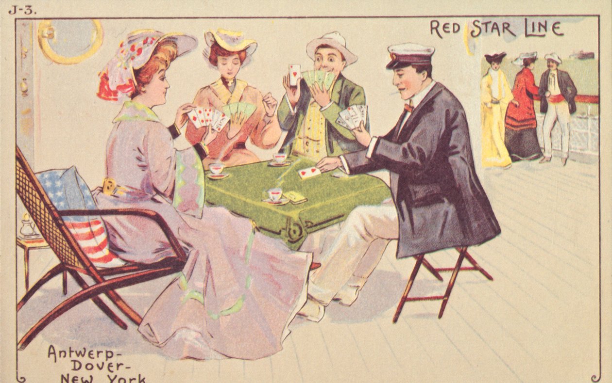 Passengers Play Cards on the Deck of a Red Star Liner, 1907 by Unbekannt