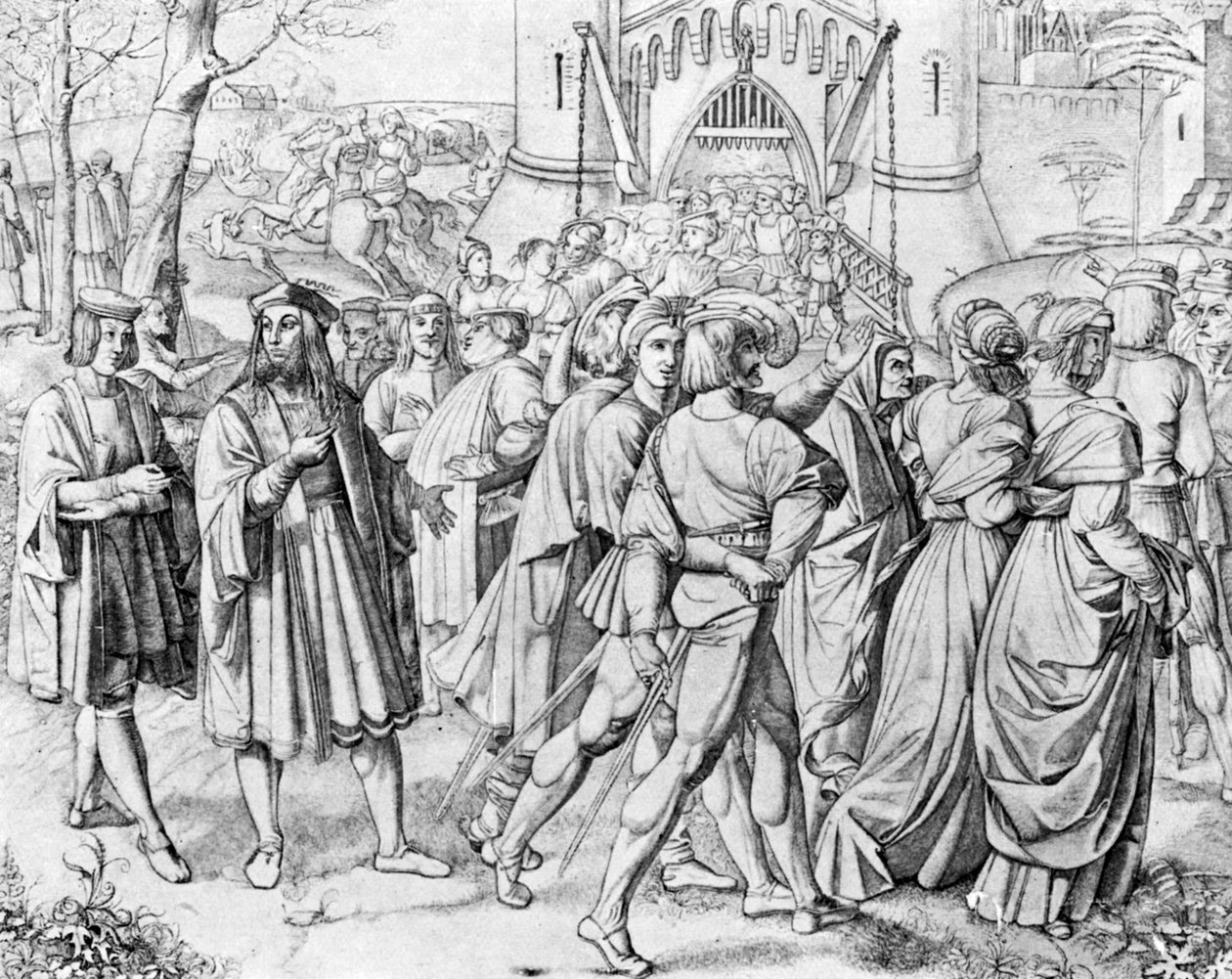 People at the Entrance to a City by Unbekannt