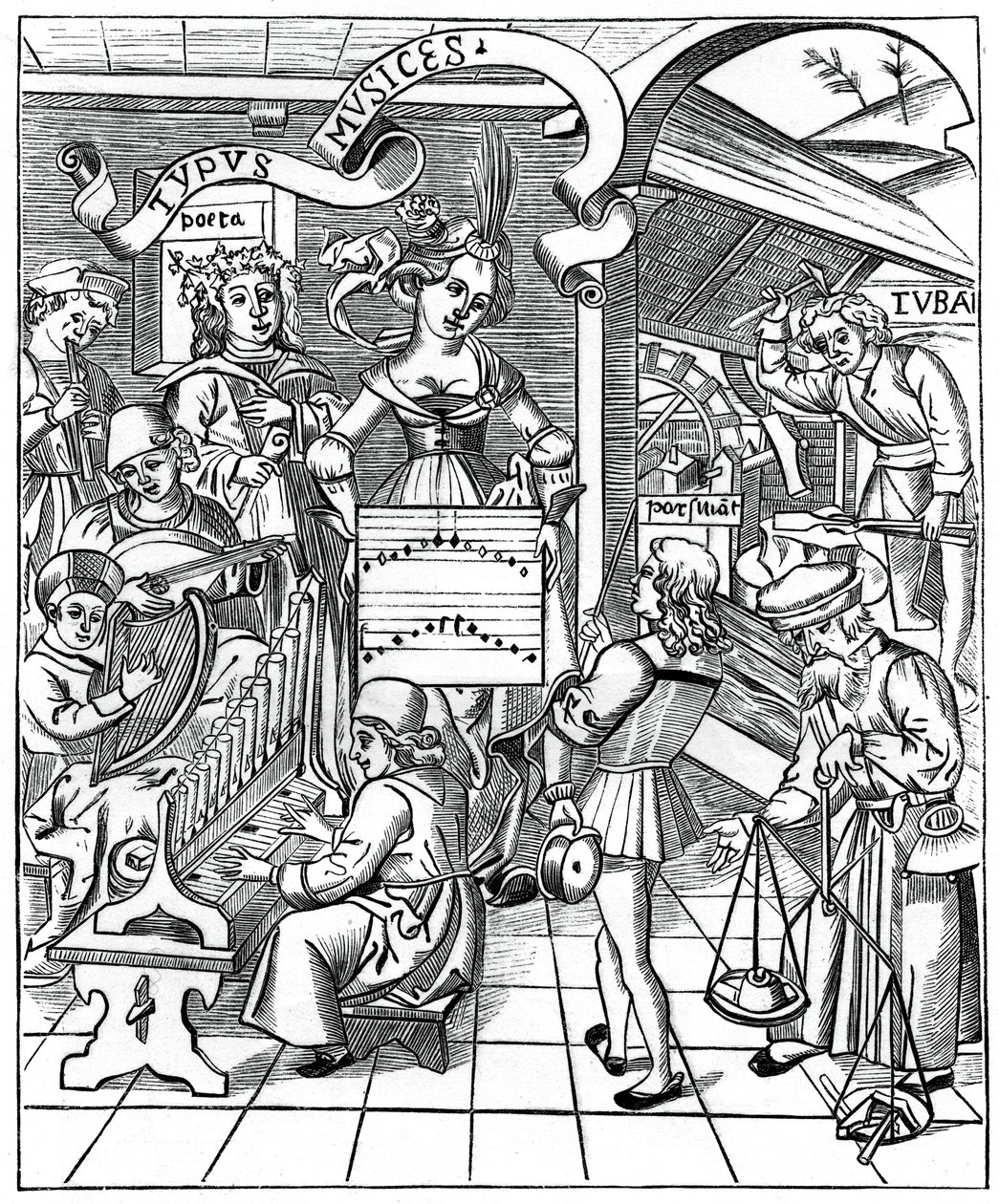 Personification of music, with the auxiliaries, the poet and musicians by Unbekannt
