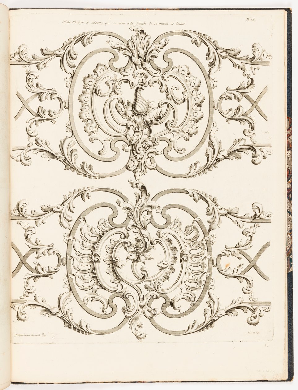 Small Balcony and other Grillwork from the Residence of Jean Lamour, pl. 23 in Recueil des Ouvrages de Serrurerier by Unbekannt