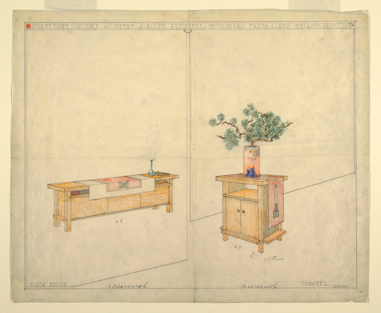 Piano Bench and Taboret, Henry J. Allen Residence, Wichita, KA, 1917 by Unbekannt