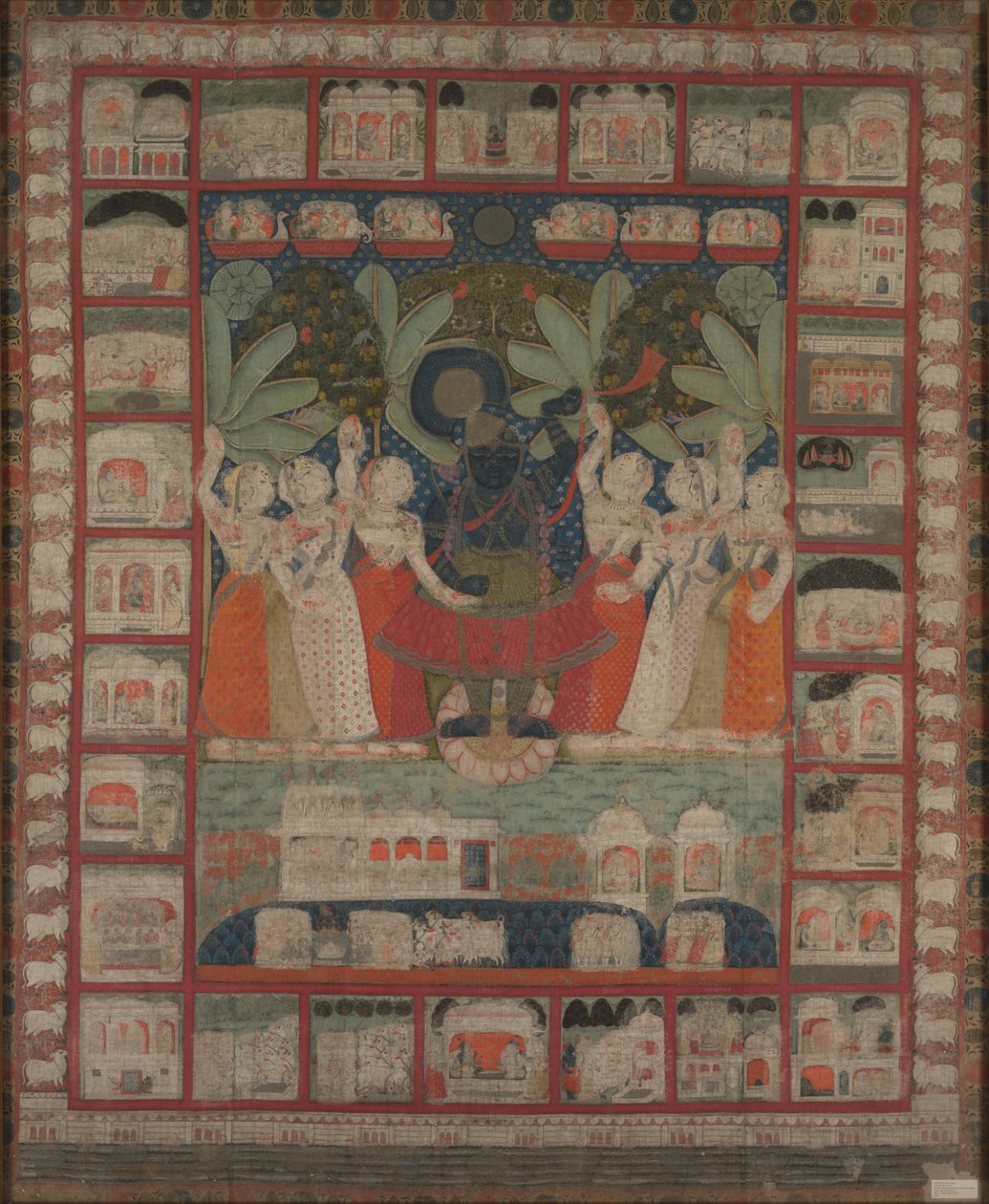 Pichvai Wall Hanging with the Worship of Shri Nathaji, 1825-1850 by Unbekannt
