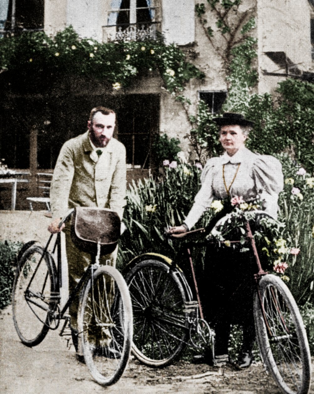 Pierre and Marie Curie, French physicists, preparing to go cycling by Unbekannt