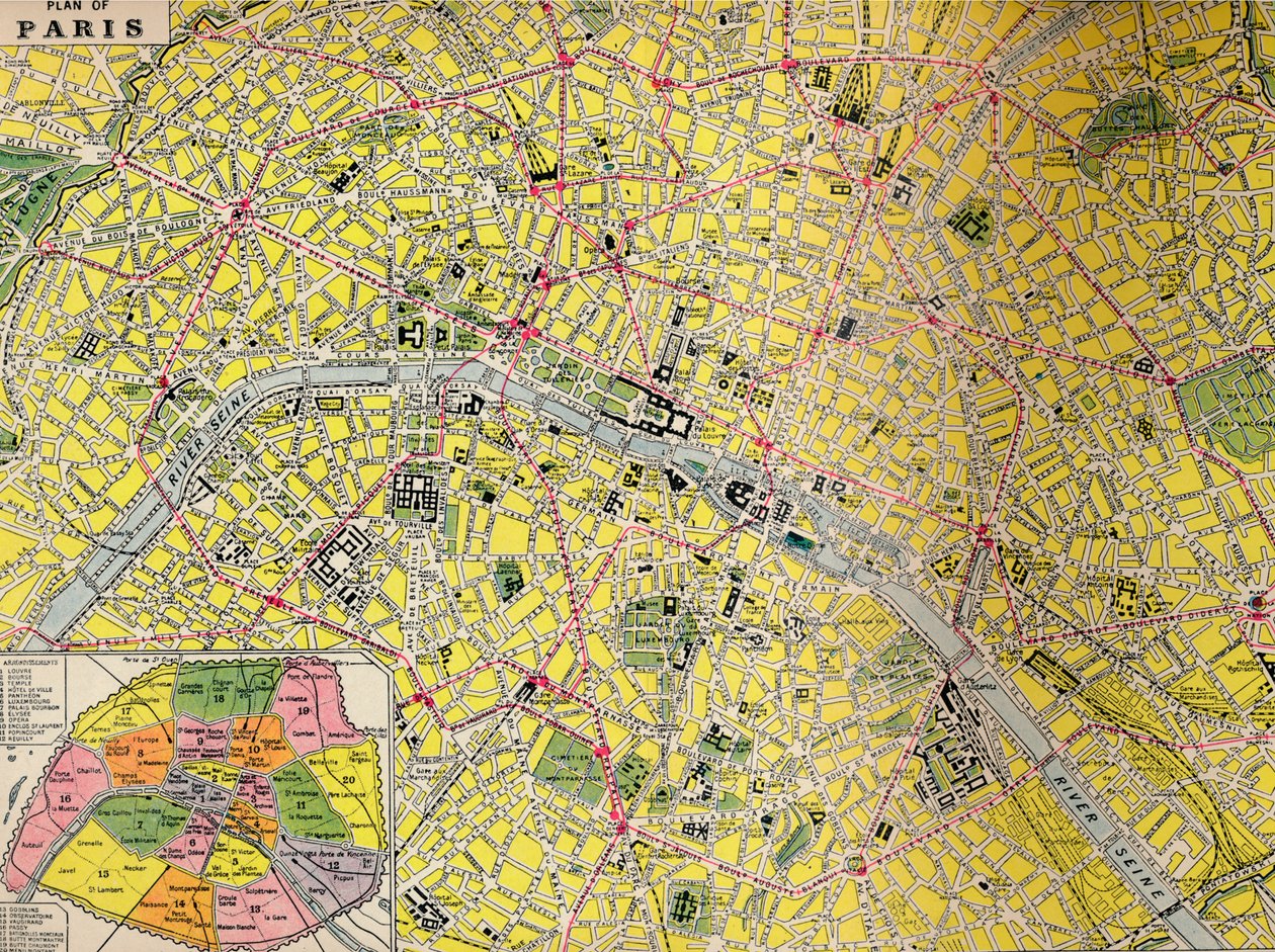 Plan of Paris - Central District of the City of Light by Unbekannt