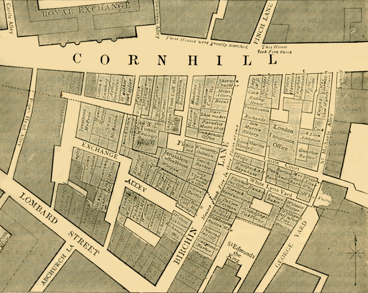 Plan Showing the Extent of the Great Fire in Cornhill in 1748 by Unbekannt