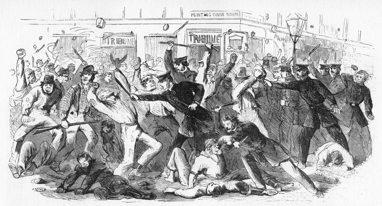 Police Charge Rioters At The Tribune Office, c1860s by Unbekannt