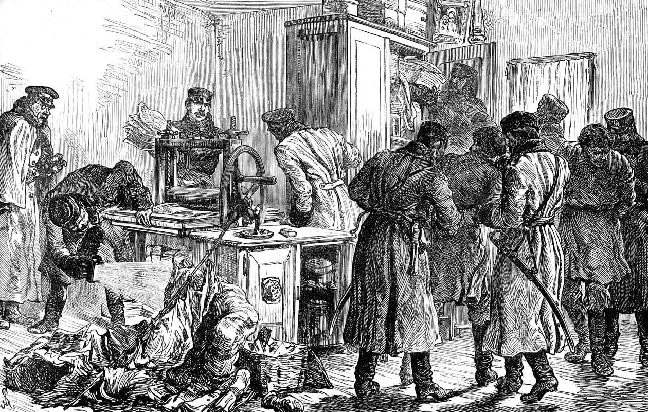 Police Discovering a Nihilist Printing Press, St Petersburg, Russia, 1887 by Unbekannt