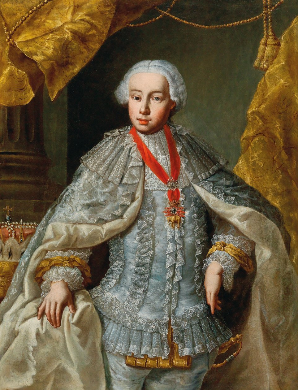 Portrait of Archduke Leopold future Emperor Leopold II in wedding gown, ca 1764-1765 by Unbekannt