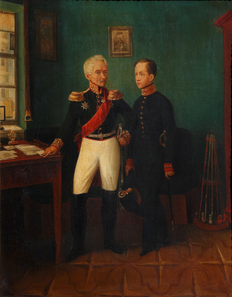 Portrait of General Fyodor Grigoryevich Friedrich August Goldgeuer 1771-1848 with Son Mikhail by Unbekannt
