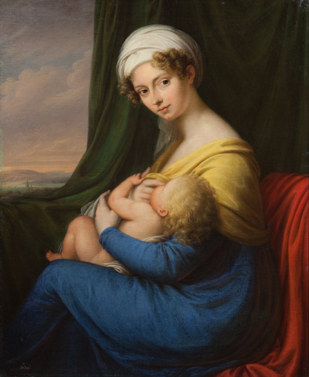 Portrait of Princess Maria Fyodorovna Baryatinskaya, née Keller 1792-1858 with son, 1820s by Unbekannt