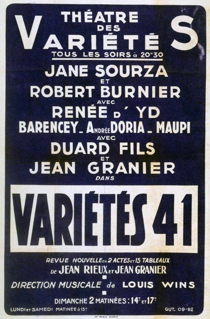 Poster Advertising Variétés 41 Variety Show, France by Unbekannt
