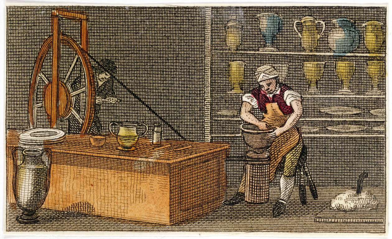 Potter at work at the Wedgwoods Etruria factory, Hanley, Staffordshire, c1830 by Unbekannt