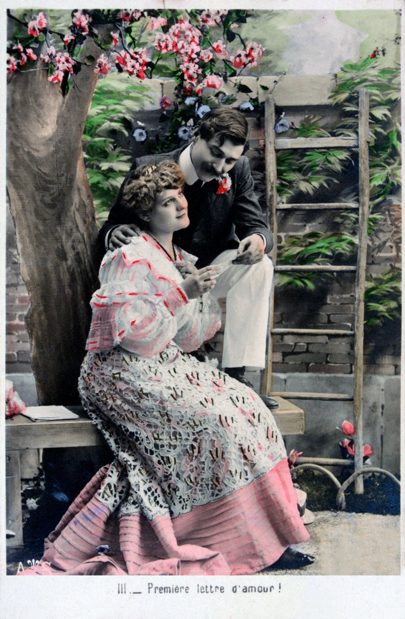 Premiere Love Letter, Vintage French Postcard, c. 1900 by Unbekannt