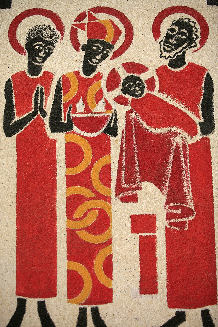 Presentation of Jesus at the Temple, Fresco Designed and Painted in 1963 by Dom Georges Saget, Keur Moussa Abbey Church, Keur Moussa, Senegal by Unbekannt