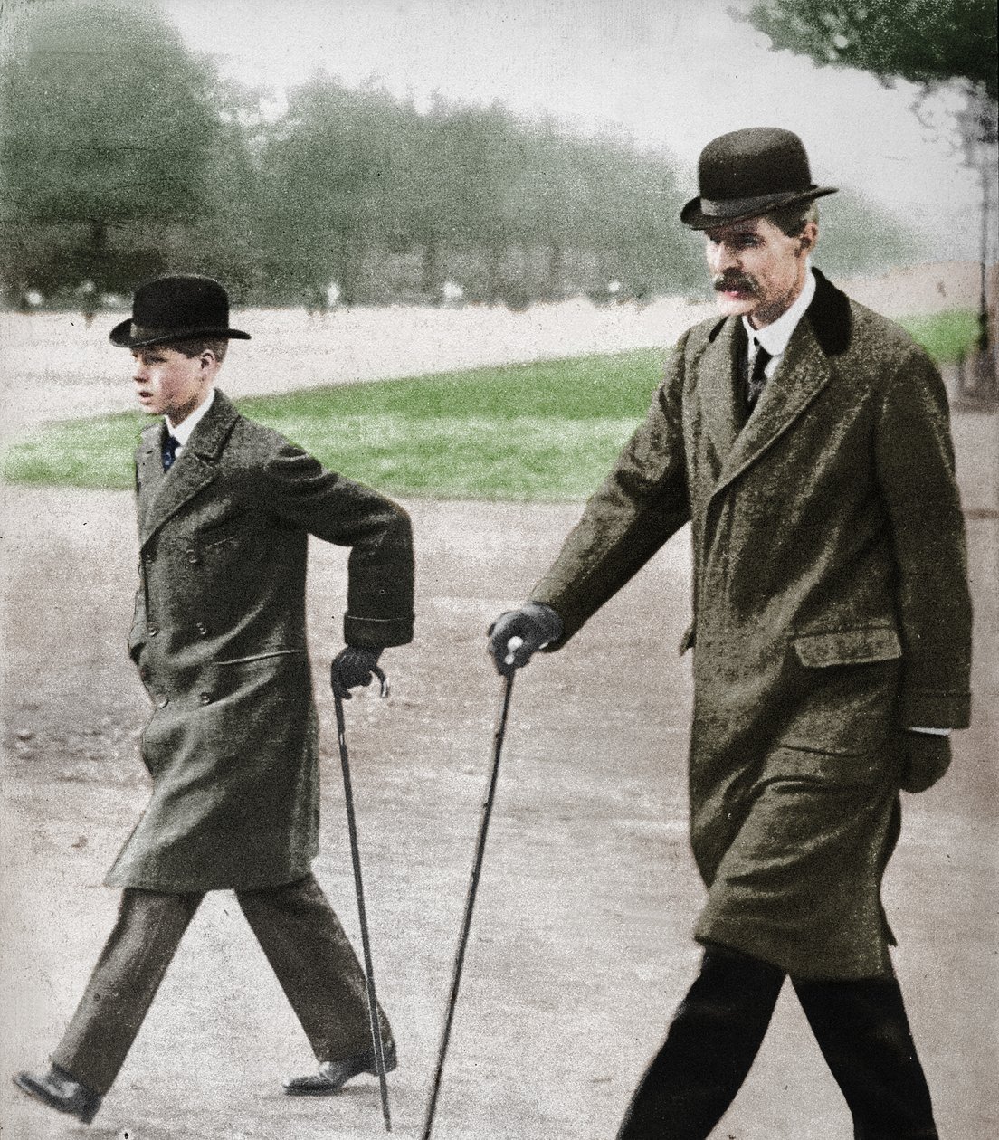 Prince Edward Walking with Mr. HP Hansell, His Tutor, at Auteuil, France, 1912 by Unbekannt